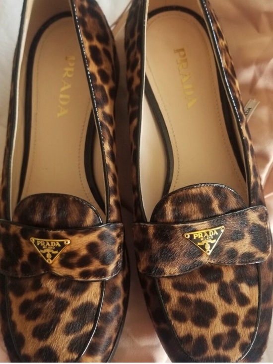 Prada Shoes - Prada Leopard Print Loafers Shoes with Gold Logo